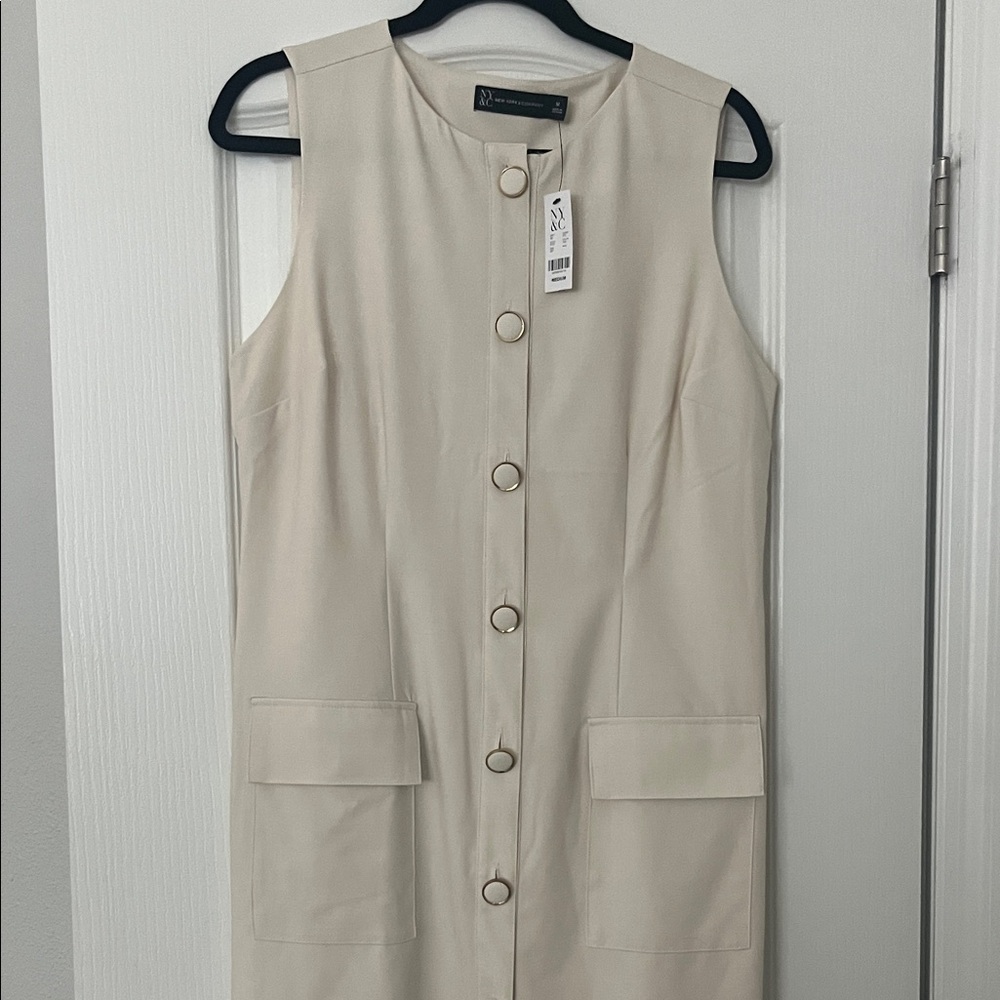 Sleeveless Cream Dress with Button Detail